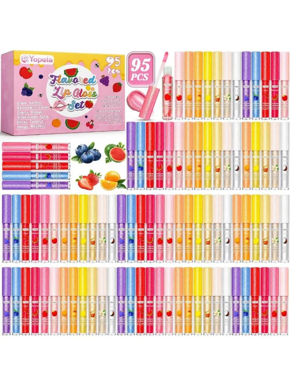 95pcs Moisturizing Glitter Lip Gloss Set with Vitamin E - Fruity Flavors for